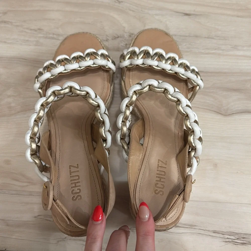SCHUTZ Juliet Platform Sandals Chain Detail Espadrille Block Heel Size 11